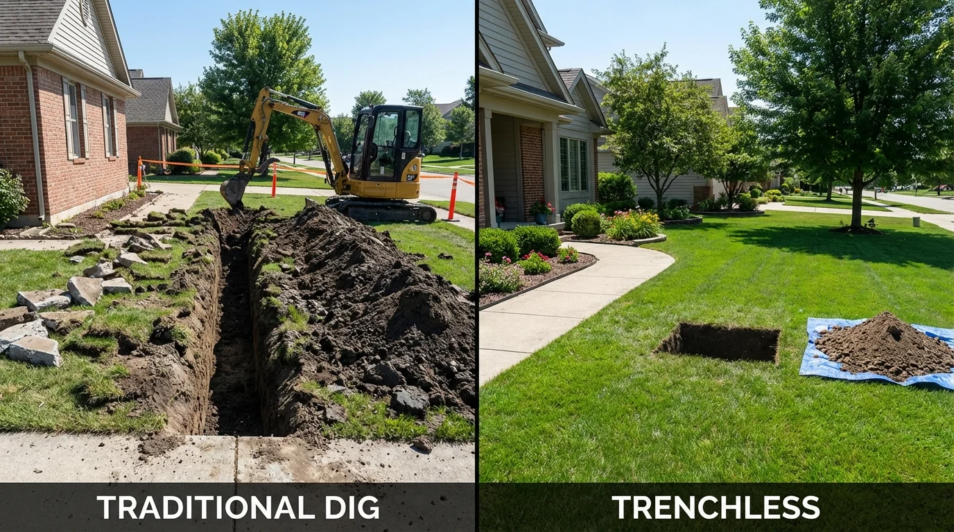 Trenchless sewer repair with minimal yard damage versus traditional excavation in Dover, NJ
